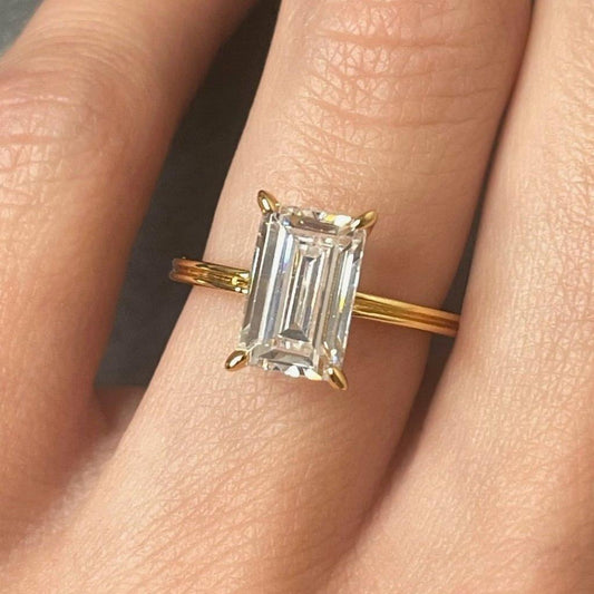 2.8CT Emerald Cut Cubic Zirconia Engagement Wedding Ring With Hidden Halo