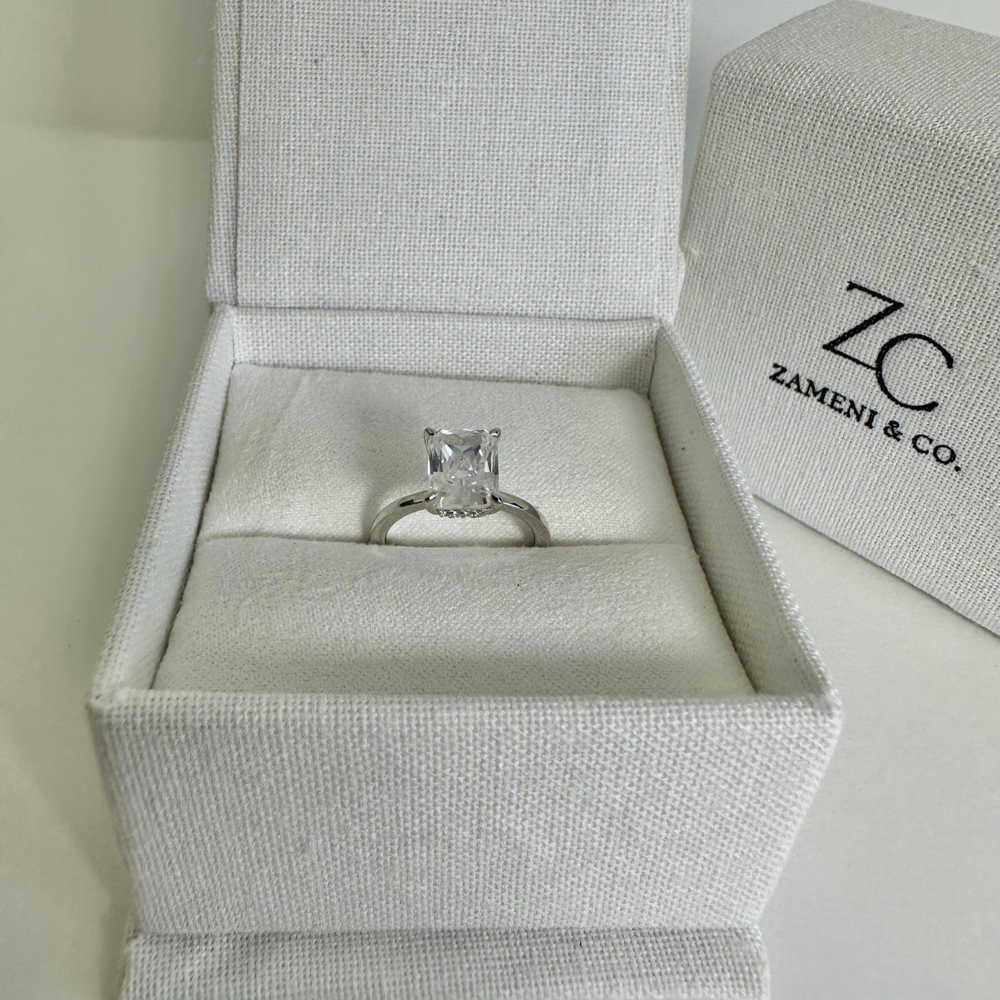 2CT Radiant Travel Engagement Ring with Hidden Halo